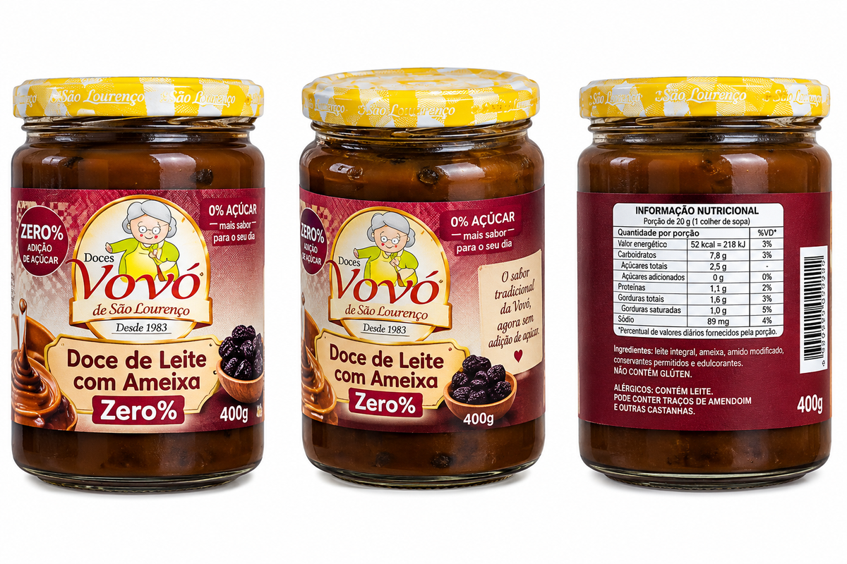 Kit de 3 Potes de Doce de Leite com Ameixa da Vovó Pote de 400 g - Total 1,200 Kg