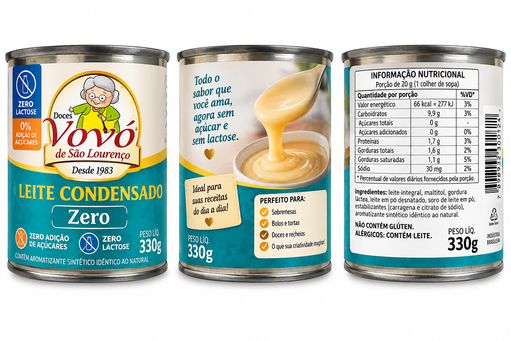 Kit de Três Leite Condensado da Vovó Zero - 330g cada- Total 990g