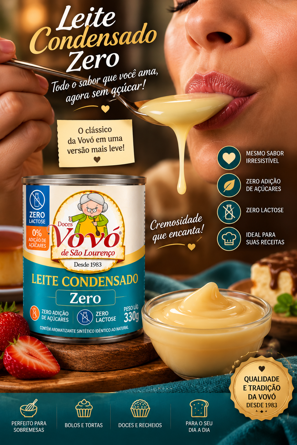Kit de Três Leite Condensado da Vovó Zero - 330g cada- Total 990g