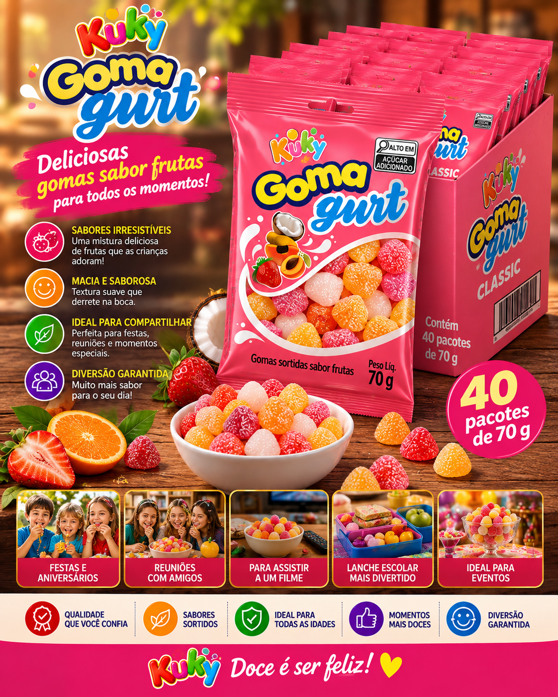 Goma Gurt Classic Kuky – Caixa com 40 Pacotes de 70g