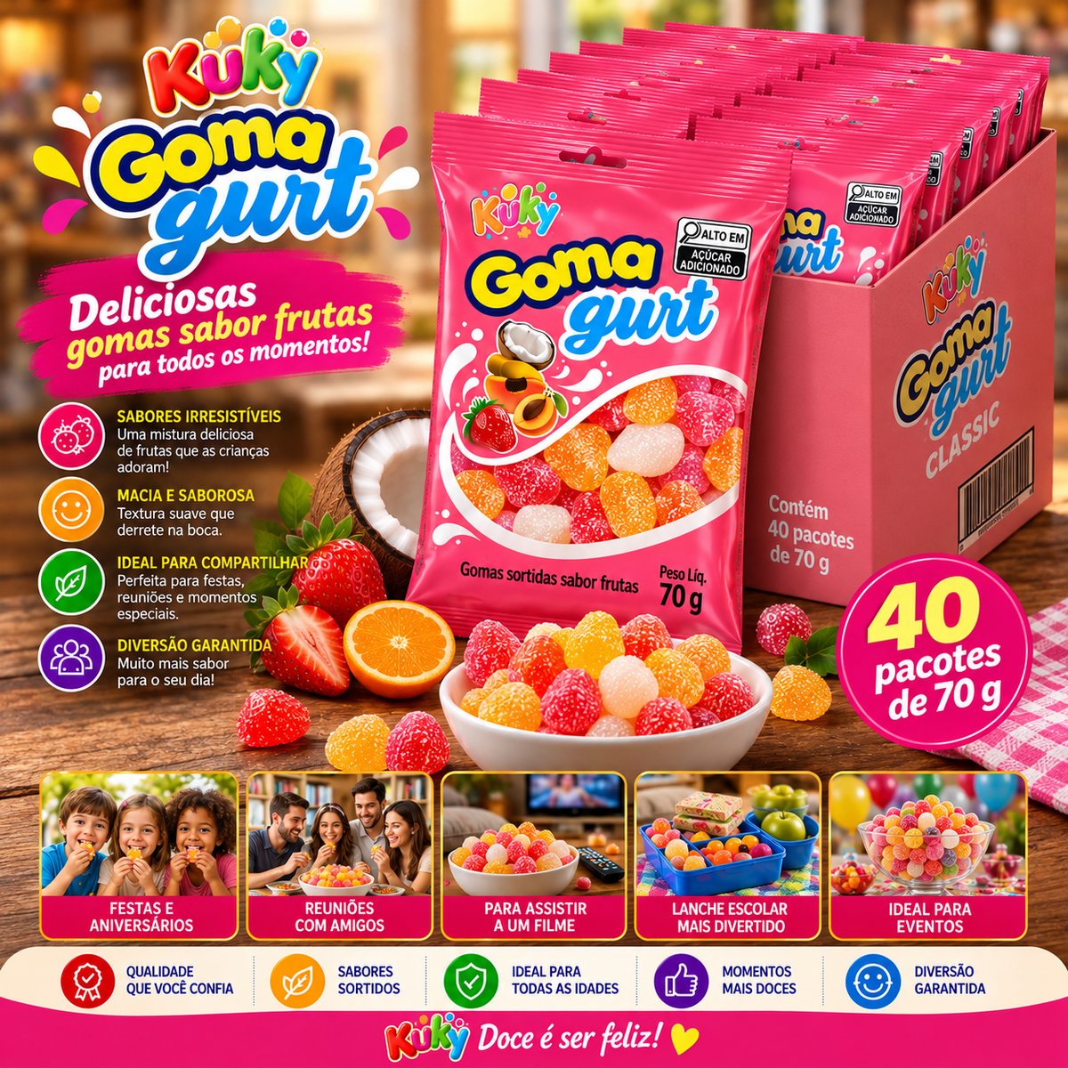 Goma Gurt Classic Kuky – Caixa com 40 Pacotes de 70g