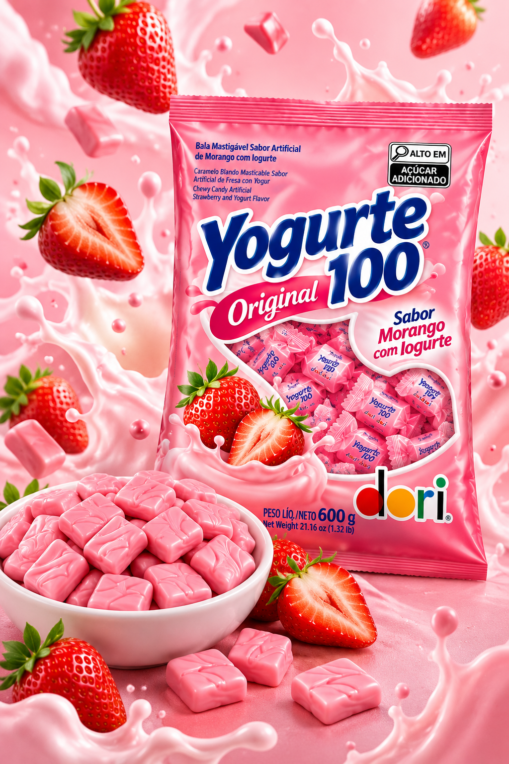 Kit 3 Pacotes Bala Mastigável Yogurte 100 Original Dori 1,8kg
