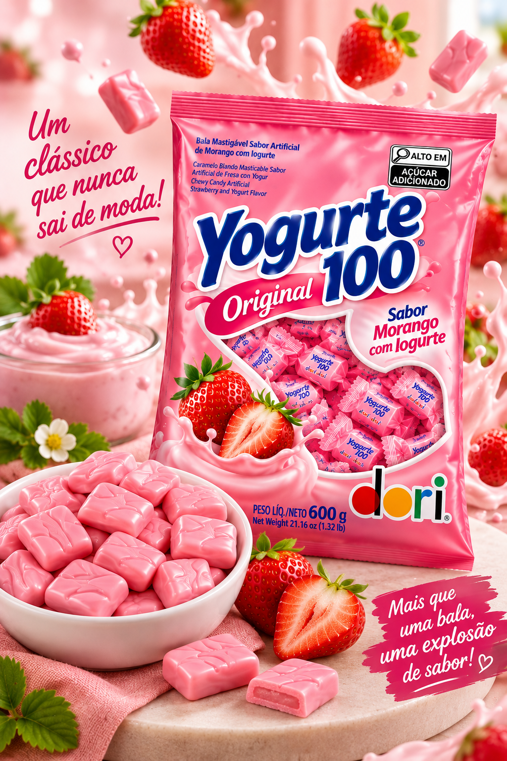 Kit 3 Pacotes Bala Mastigável Yogurte 100 Original Dori 1,8kg
