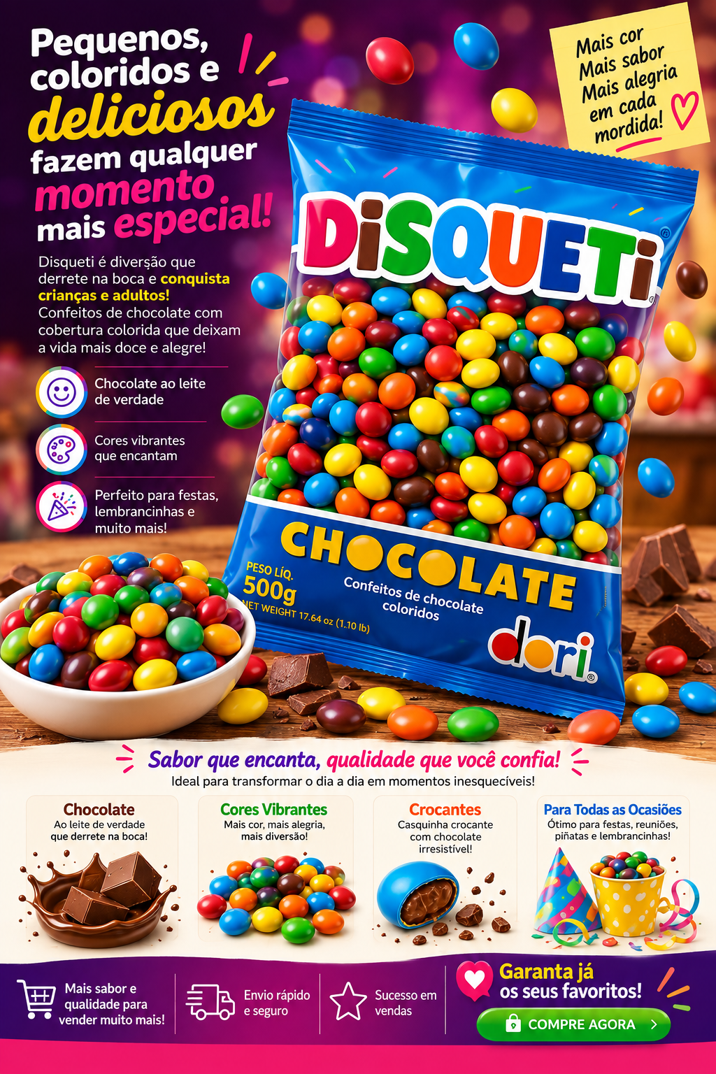 Disquete Dori Chocolate Pacote com 500g