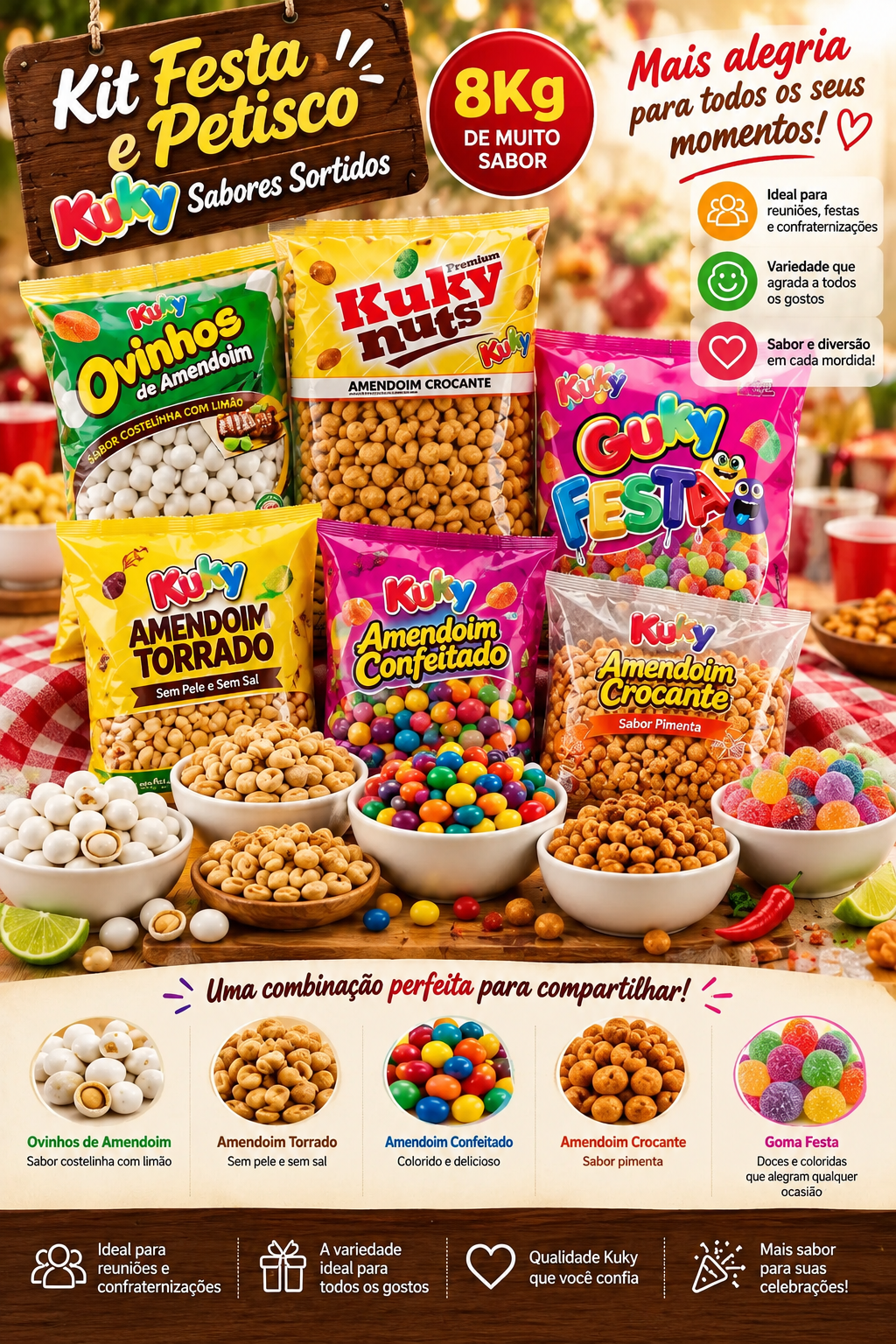 Kit Festa e Petisco Kuky Sabores Sortidos - 8kg