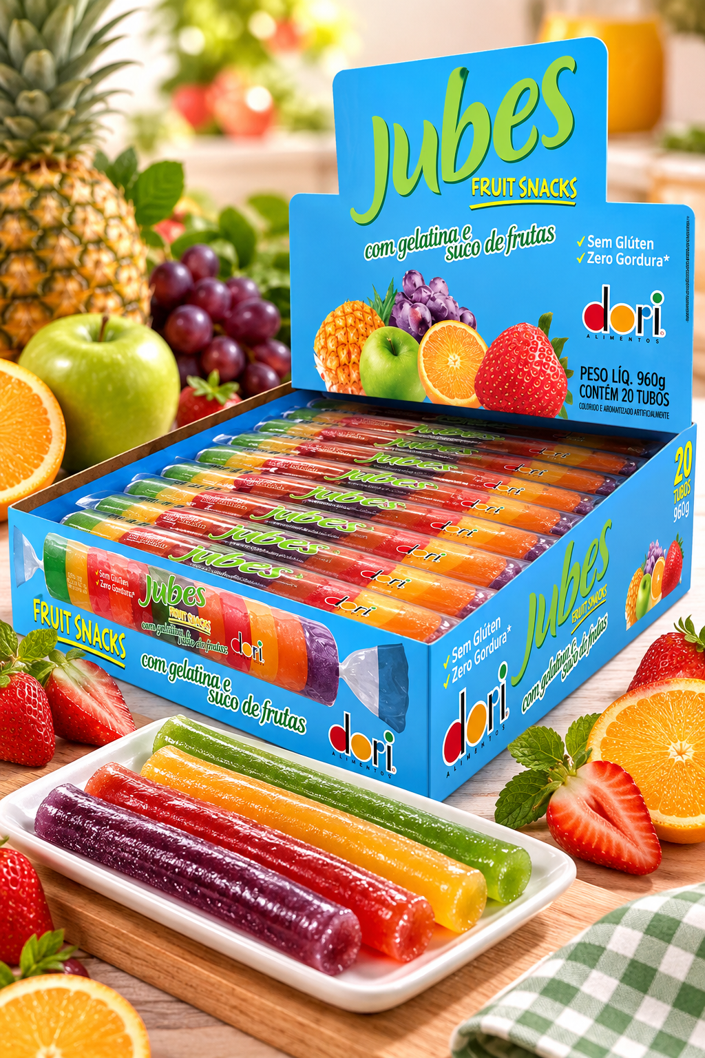 Jubes Fruit Suco de Frutas Dori Pacote com 20 tubos -  960g