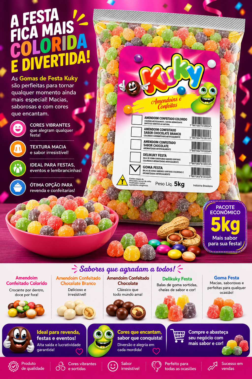 Gomas de Festa Kuky Sortidas Pacote 5kg