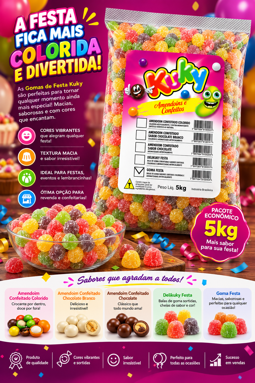 Gomas de Festa Kuky Sortidas Pacote 5kg