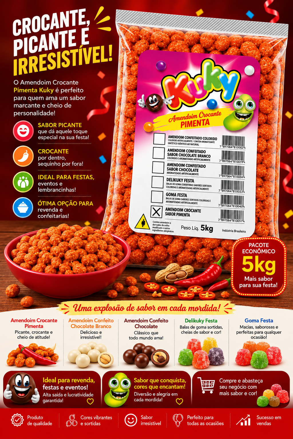 Amendoim Crocante Pimenta Kuky Pacote com 5Kg