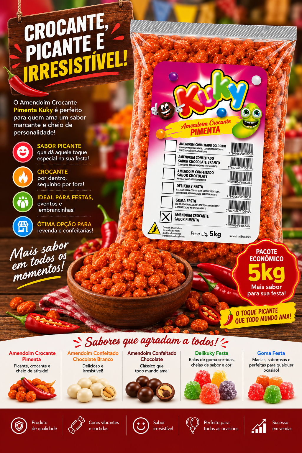 Amendoim Crocante Pimenta Kuky Pacote com 5Kg