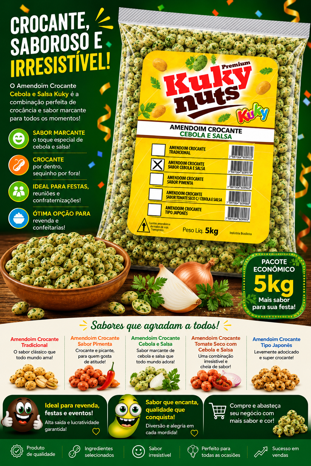 Amendoim Crocante Cebola e Salsa Kuky Pacote 5Kg