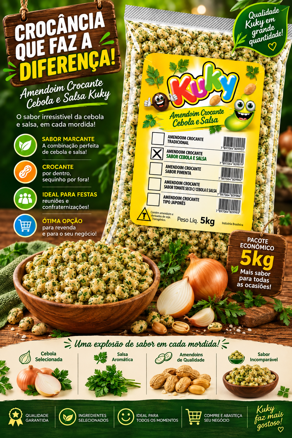 Amendoim Crocante Cebola e Salsa Kuky Pacote 5Kg