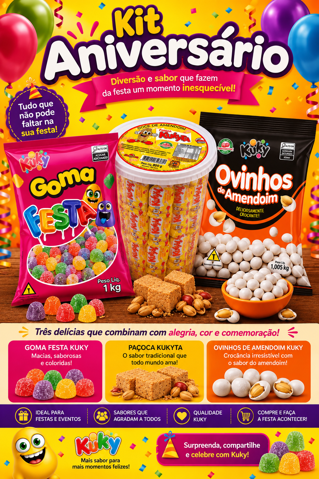 Kit Aniversário - Goma festa - Paçoca Kukyta -Ovinhos de Amendoim