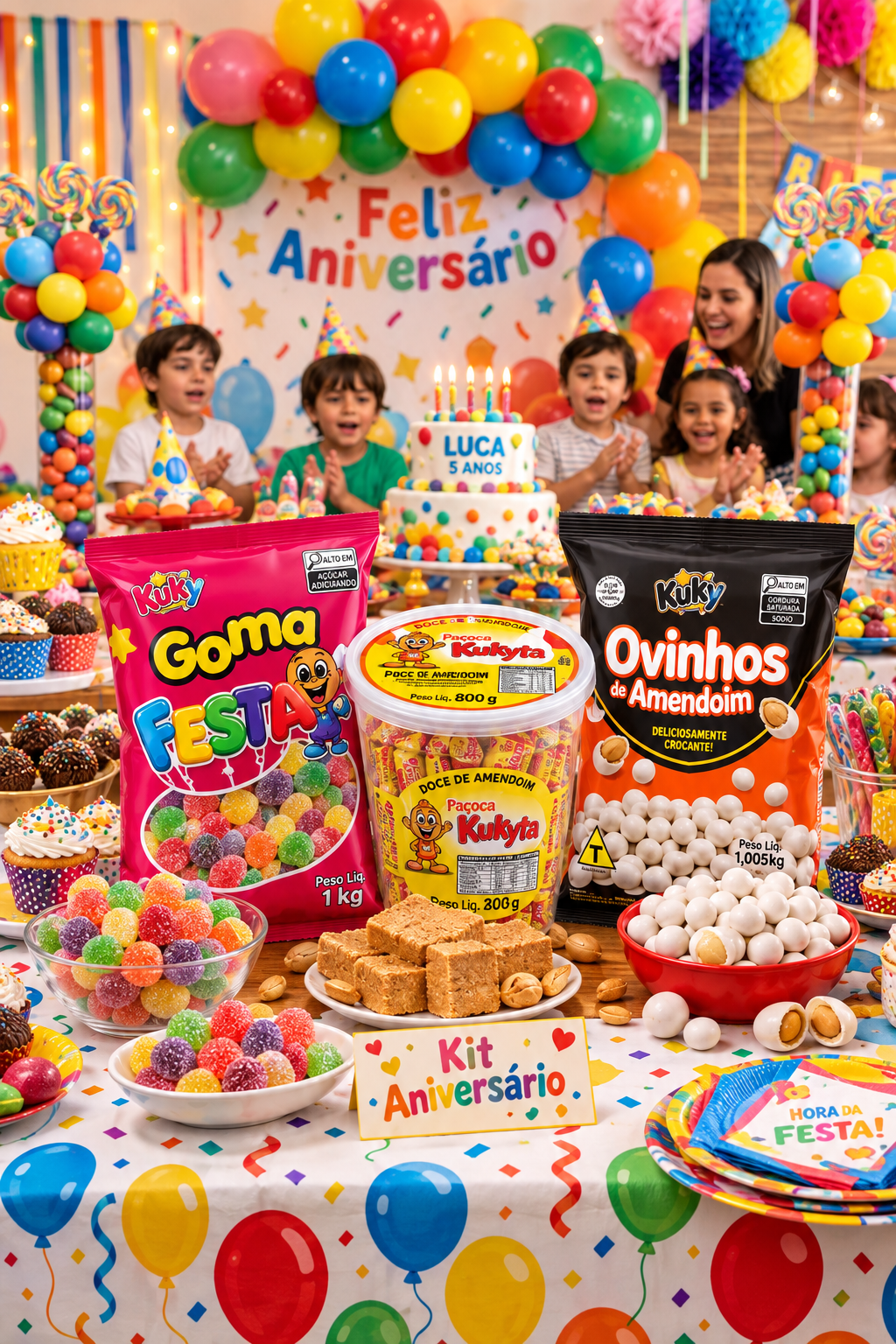 Kit Aniversário - Goma festa - Paçoca Kukyta -Ovinhos de Amendoim