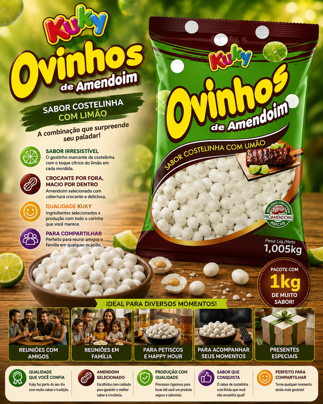 Ovinhos de Amendoim Costelinha com Limão Kuky -pacote 1 Kg