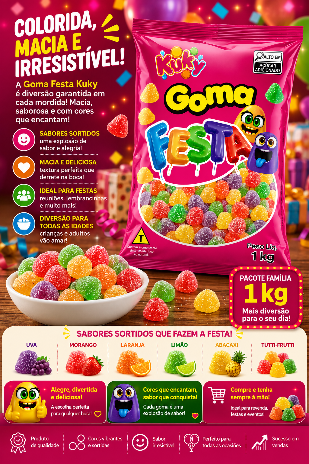 Goma Festa Kuky Pacote 1 Kilo