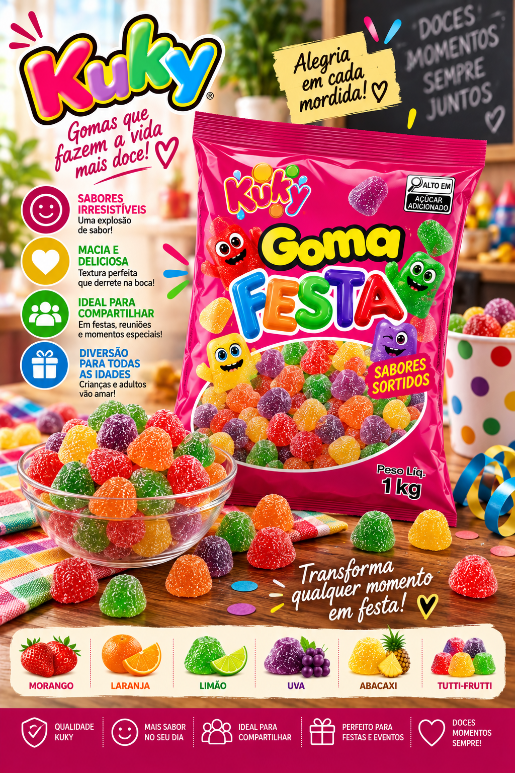 Goma Festa Kuky Pacote 1 Kilo