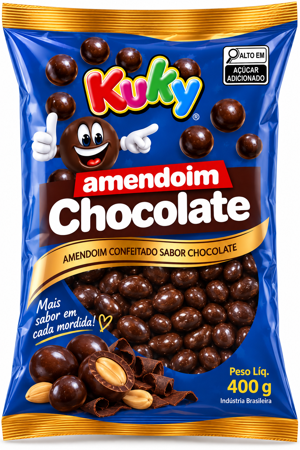 Amendoim Confeitado Chocolate Kuky Pacote com 400 gramas