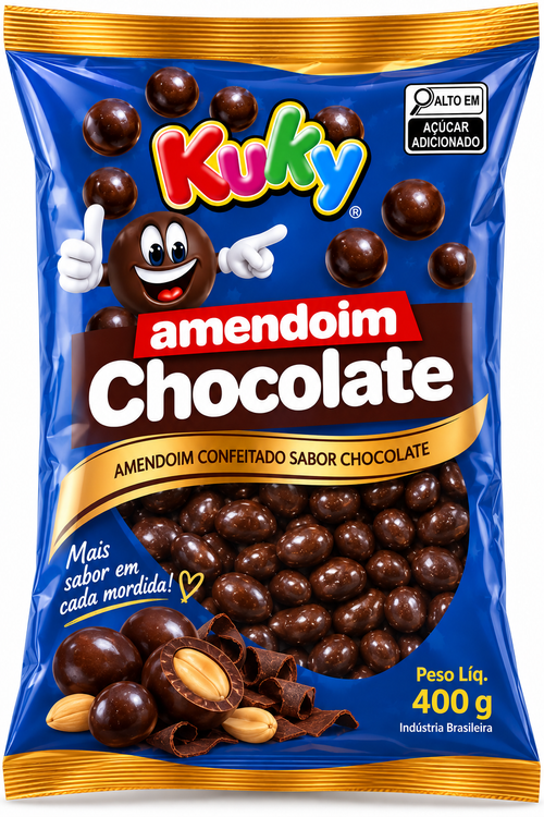 Amendoim Confeitado Chocolate Kuky Pacote com 400 gramas