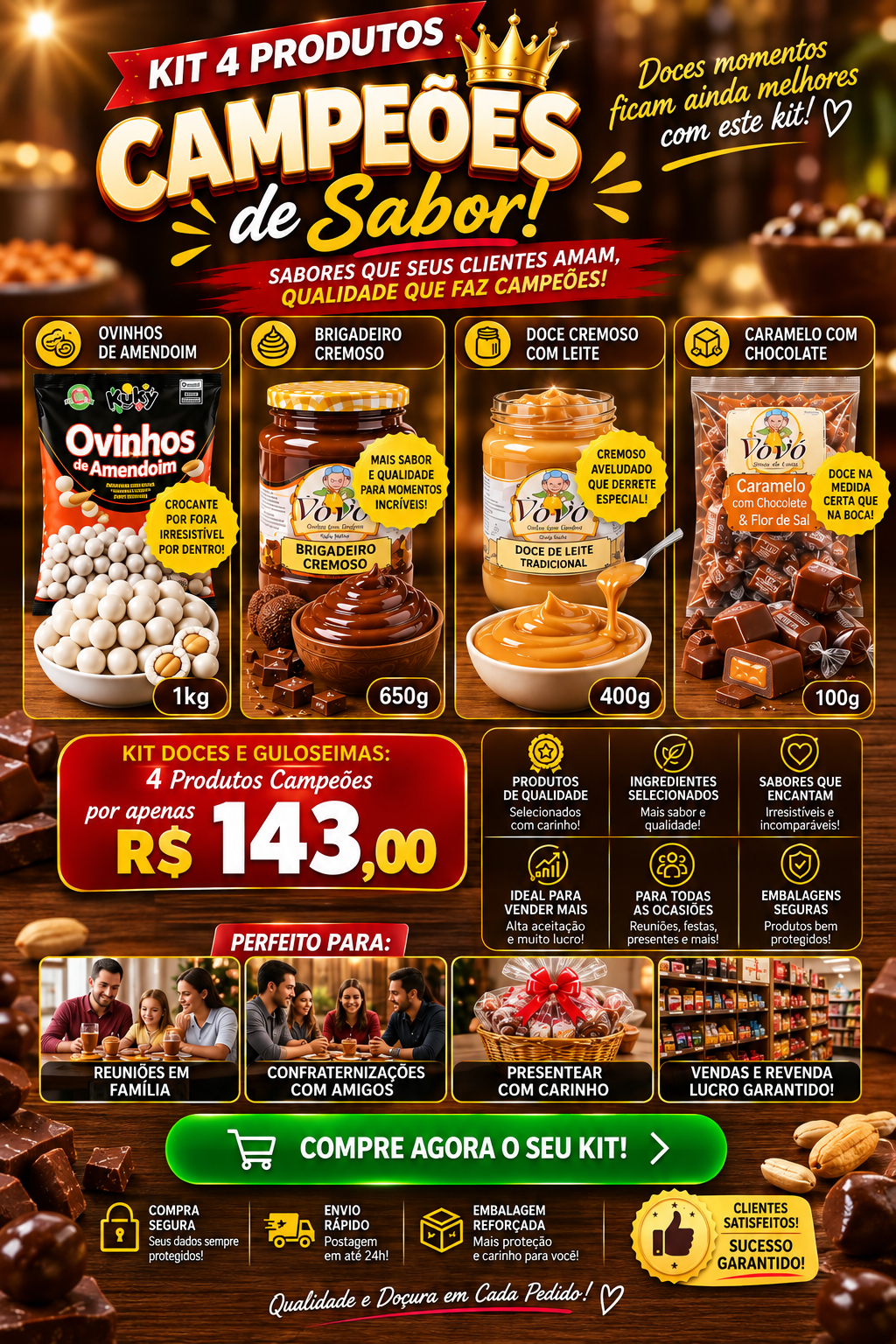 Kit Doces e Guloseimas - 4 Produtos Campeões de Venda  (Frete Grátis)