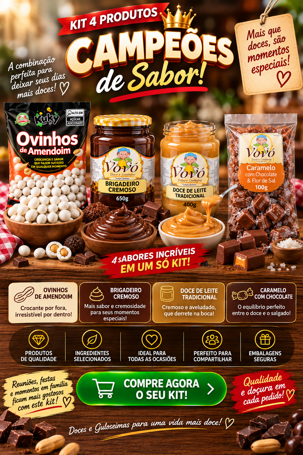 Kit Doces e Guloseimas - 4 Produtos Campeões de Venda  (Frete Grátis)