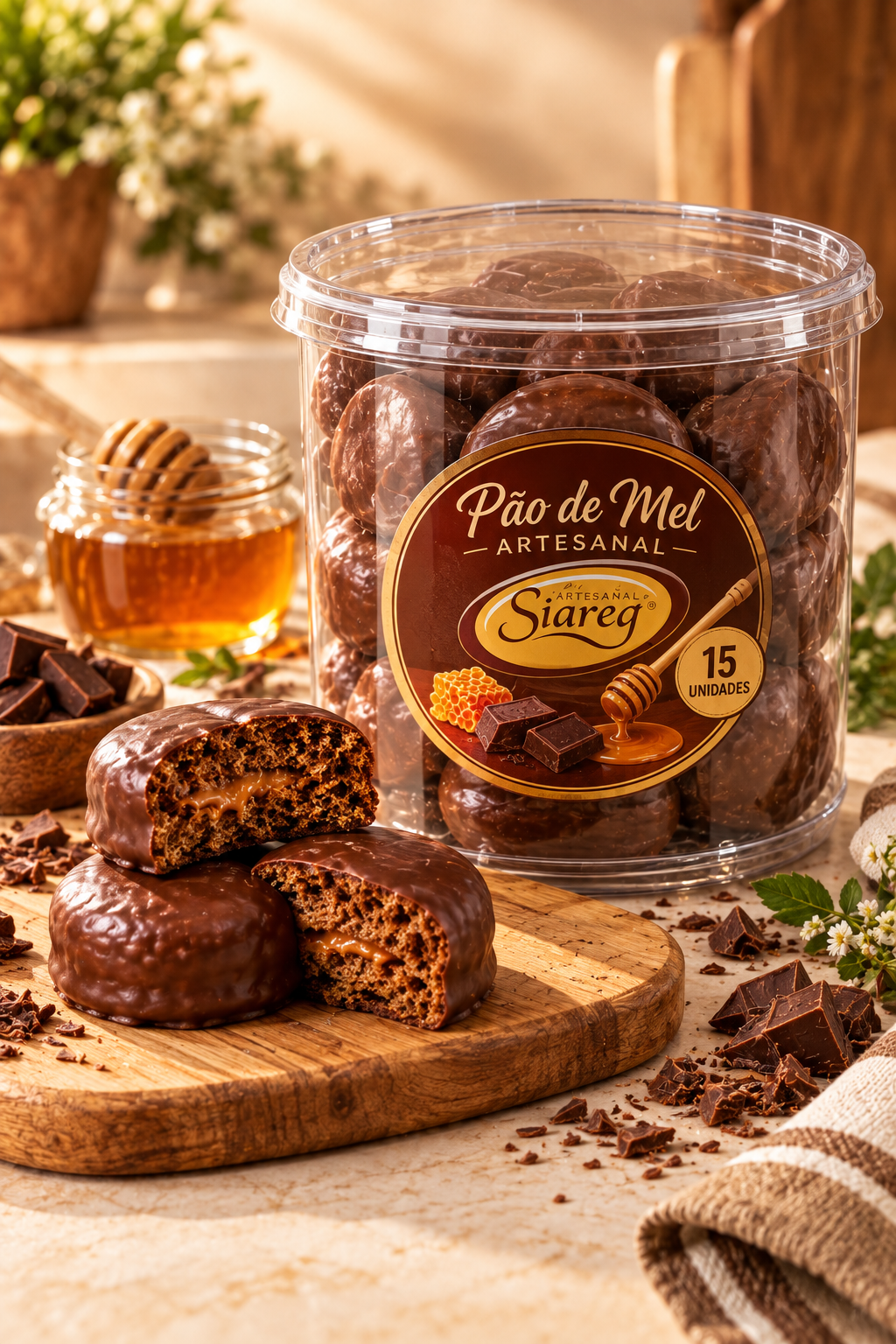 Mini Pão de Mel ARTESANAL Pote de 15 unidades Pote com 150 gramas