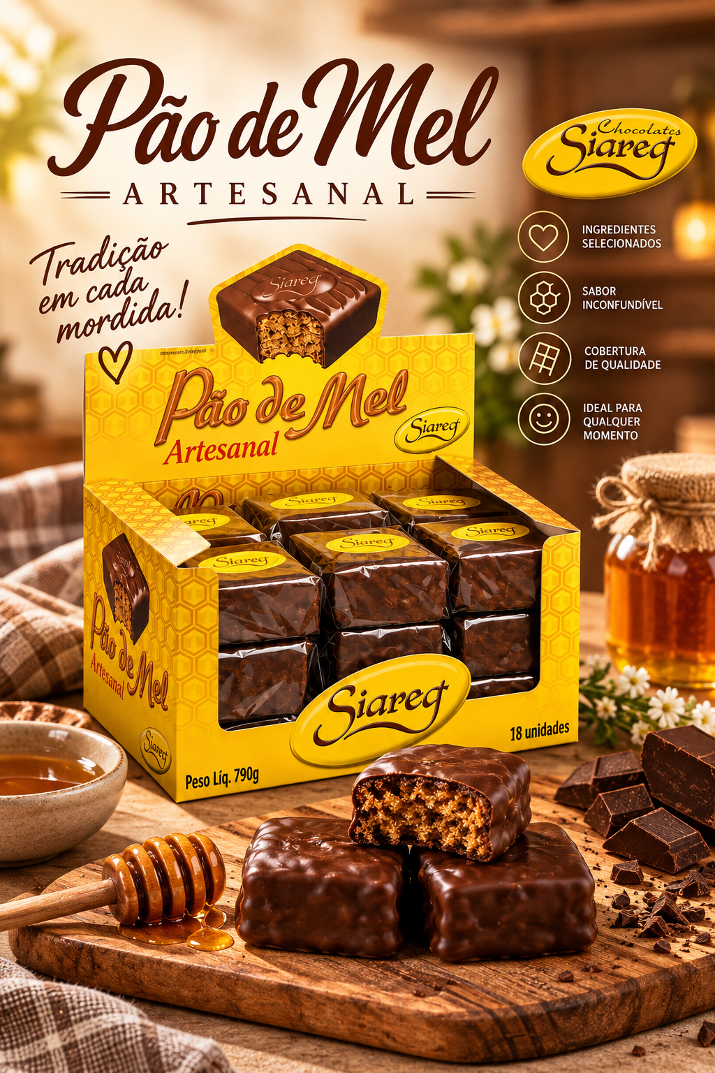 Pão de Mel ARTESANAL Display com 18 unidades com 930 gramas