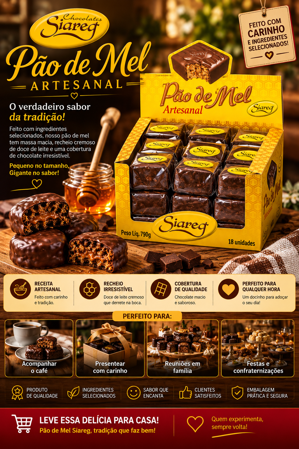 Pão de Mel ARTESANAL Display com 18 unidades com 930 gramas