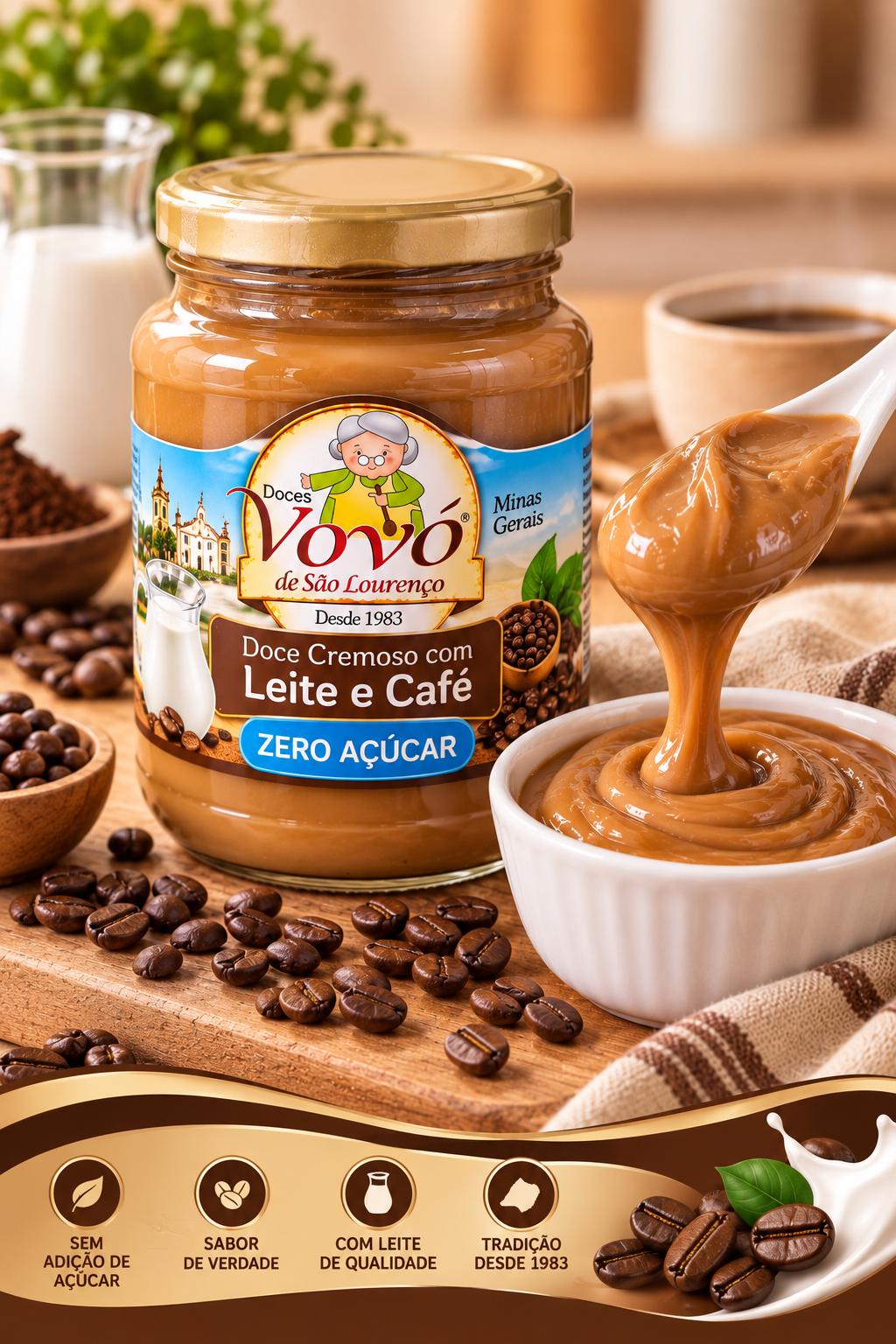 Doce cremoso com Leite e Café da Vovó Zero % Pote com 400 gramas