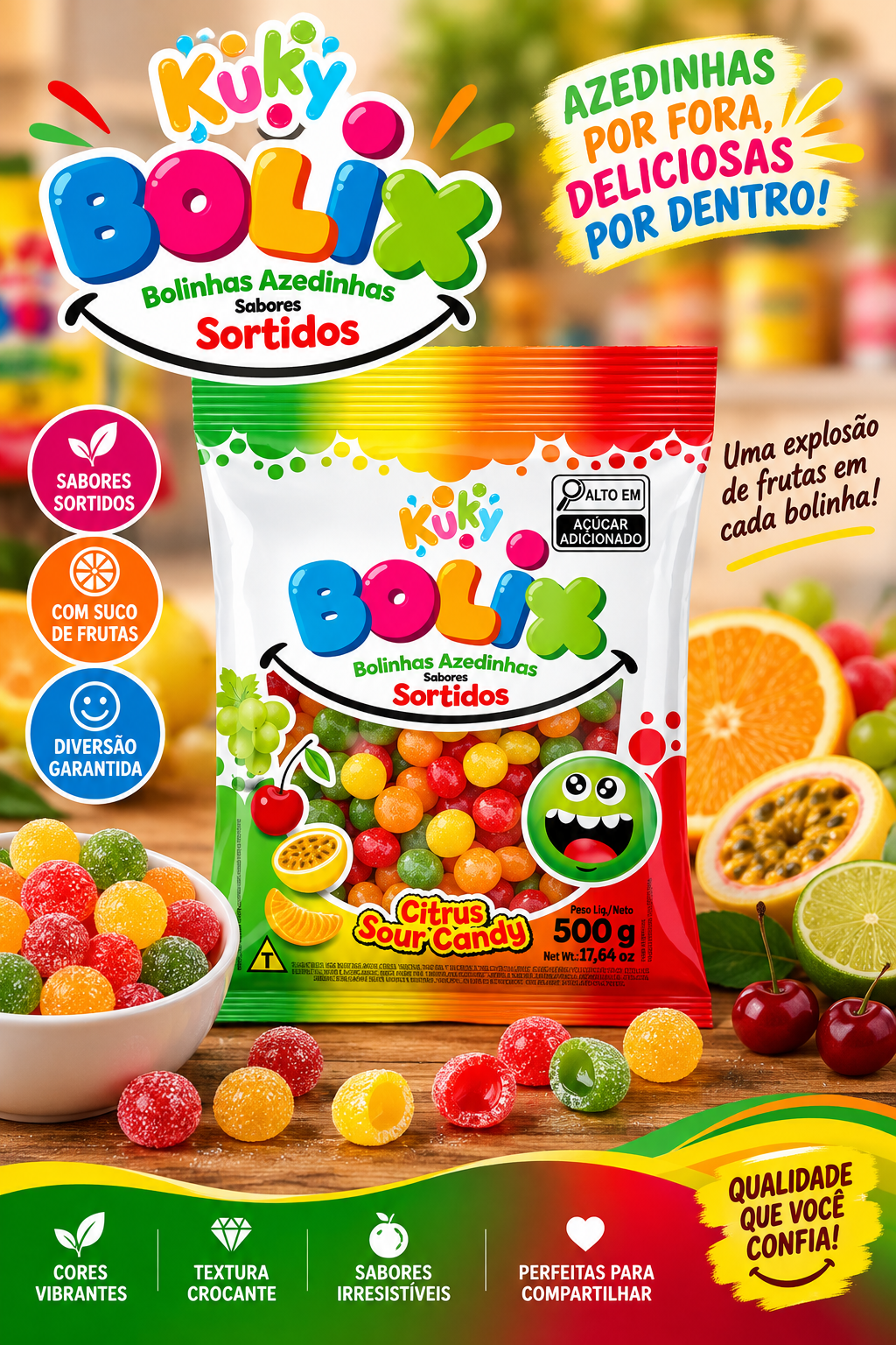 Bolix Citrus Kuky Sabores sortido -  Pacote com 500 gramas