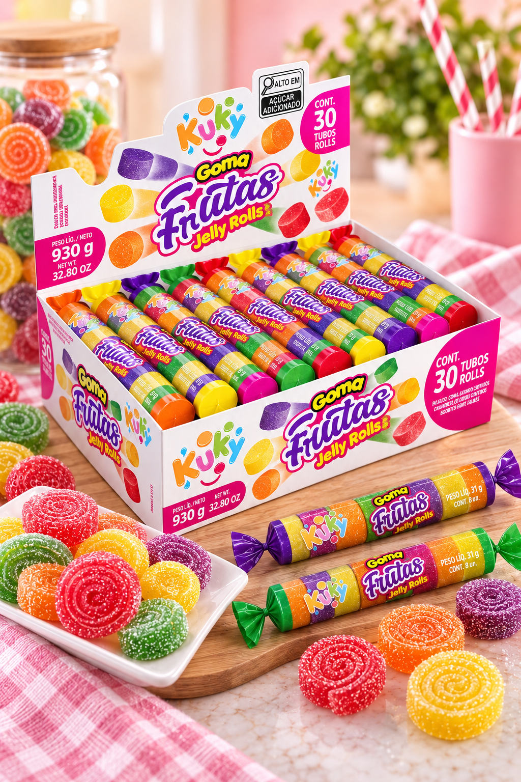 Goma Tubo Gurt Kuky Display com 30 unidades com 930 gramas