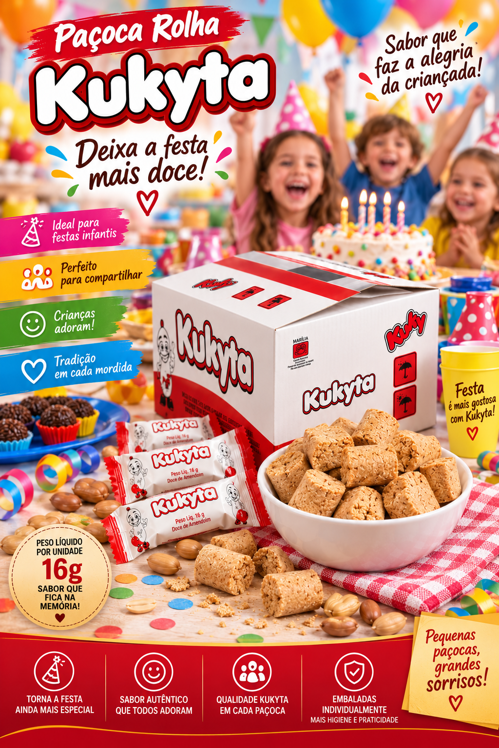 Paçoca Rolha Kukyta Caixa com 150 unidades de 16 gr
