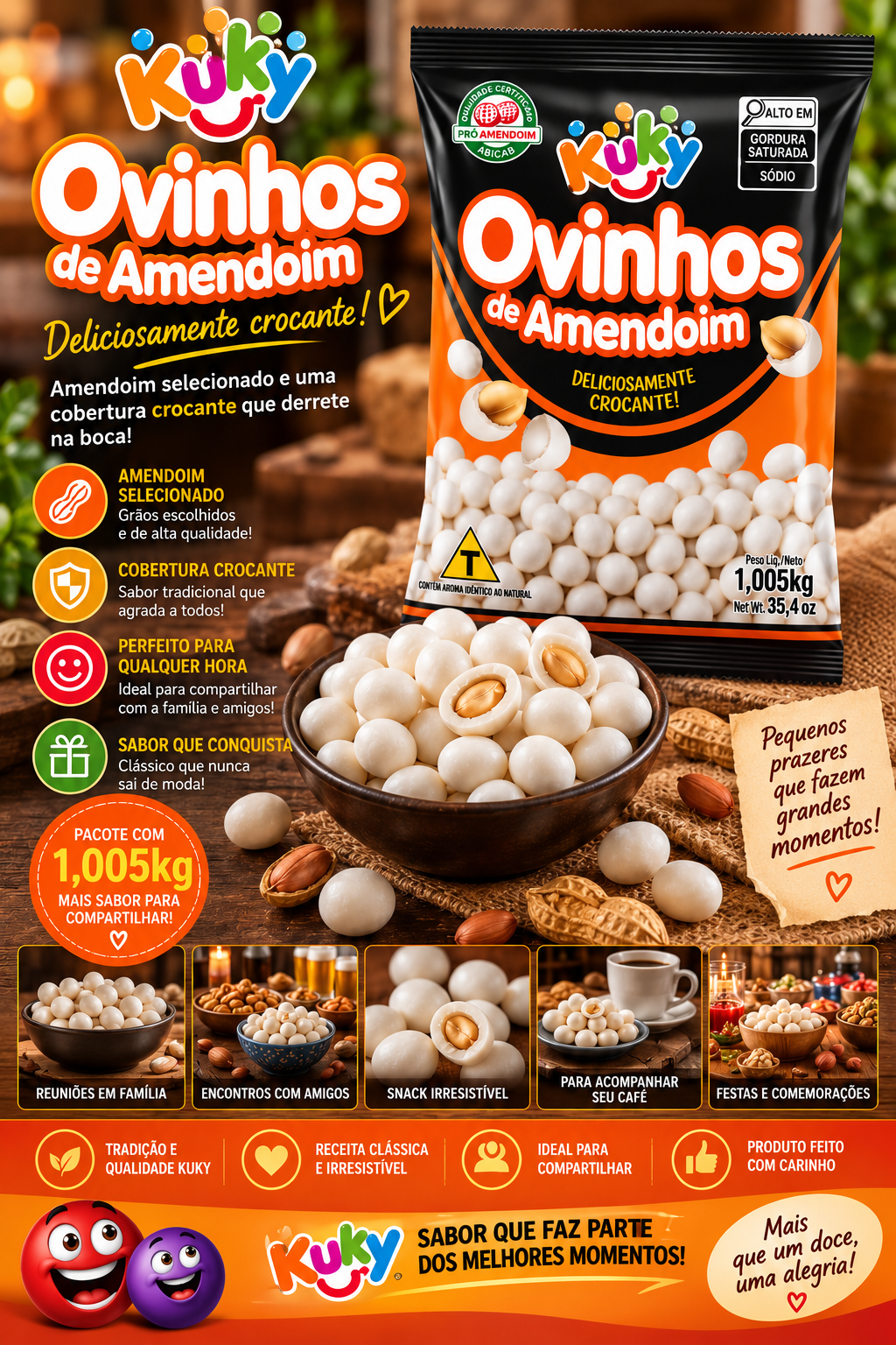 Ovinhos de Amendoim Tradicional Kuky pacote com 1 Kg