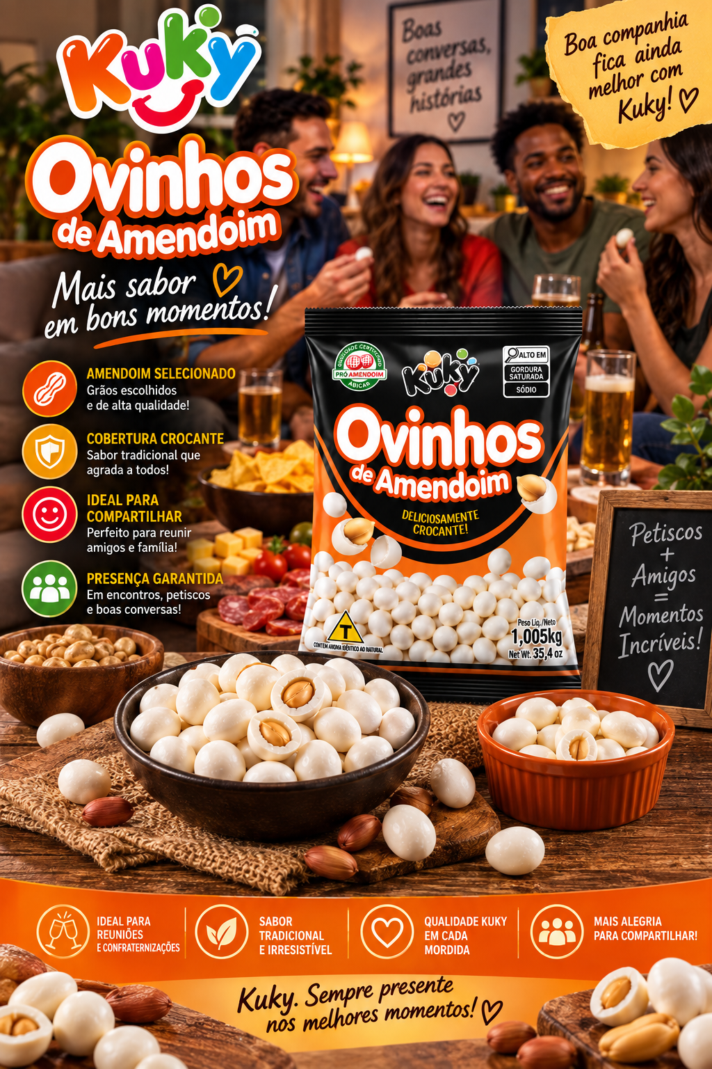Ovinhos de Amendoim Tradicional Kuky pacote com 1 Kg