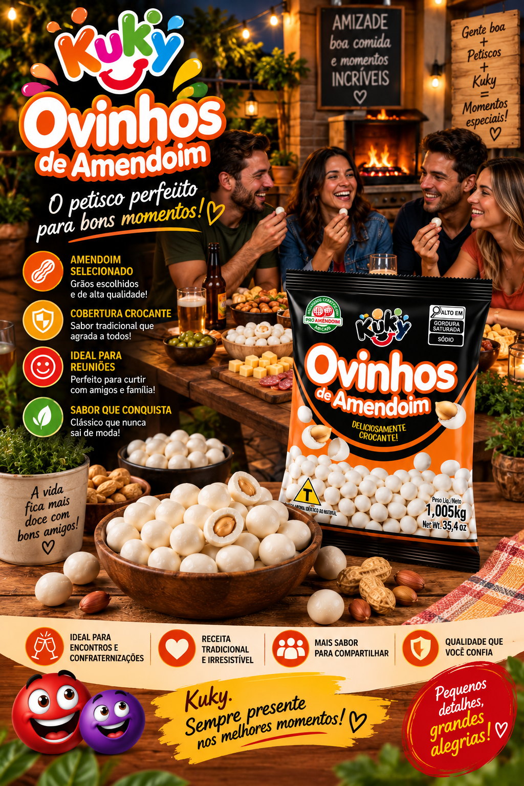 Ovinhos de Amendoim Tradicional Kuky pacote com 1 Kg