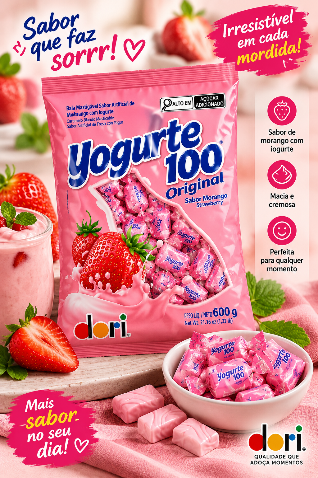 Bala Yogurte 100 Original Dori Pacote 600g