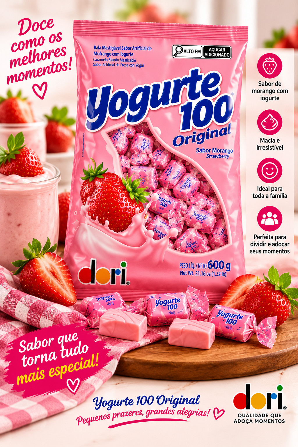 Bala Yogurte 100 Original Dori Pacote 600g
