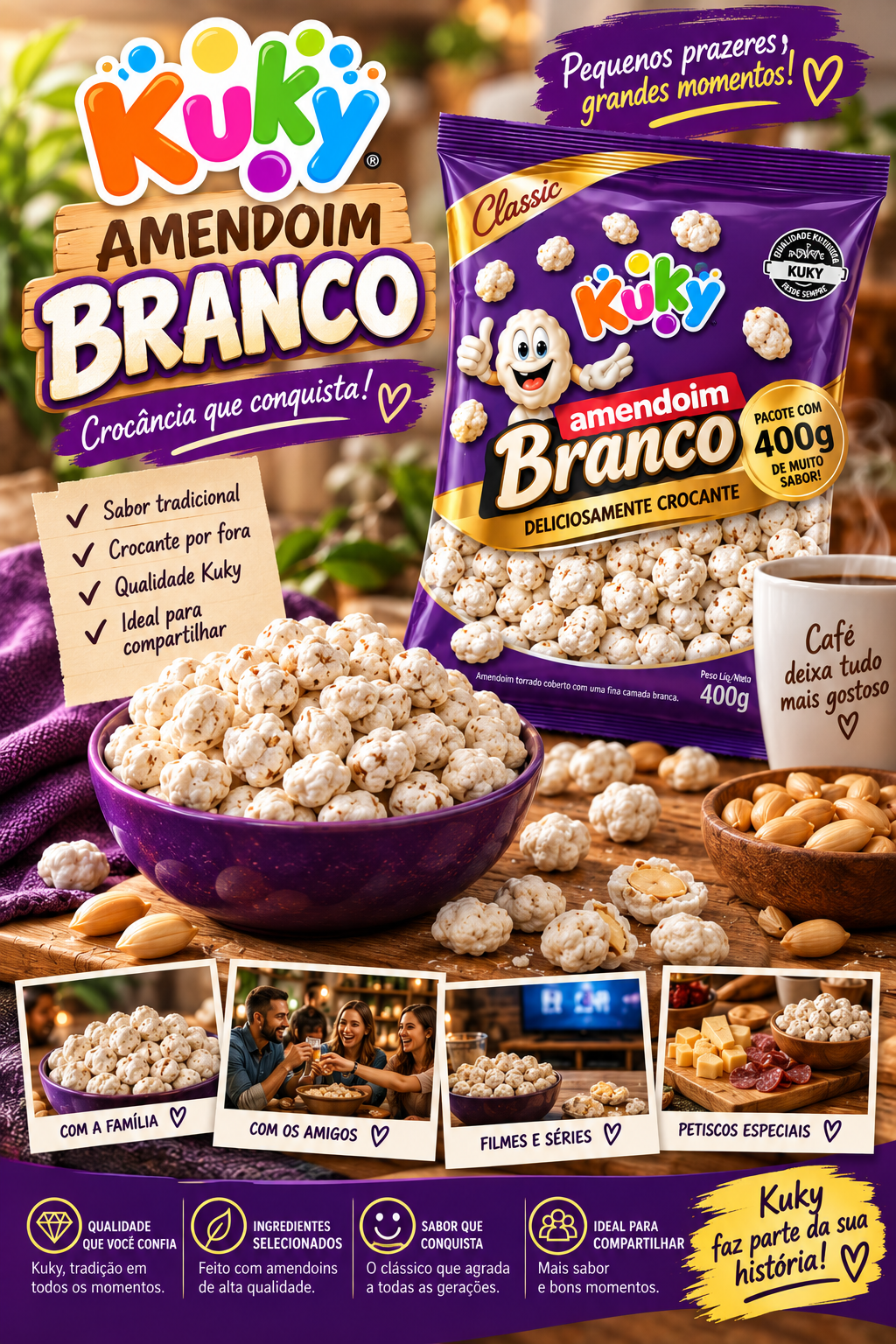Amendoim Branco Kuky - Pacote com 400 gramas