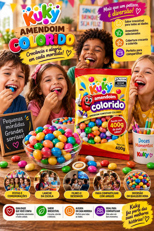 Amendoim Colorido Kuky - Pacote com 400 gramas