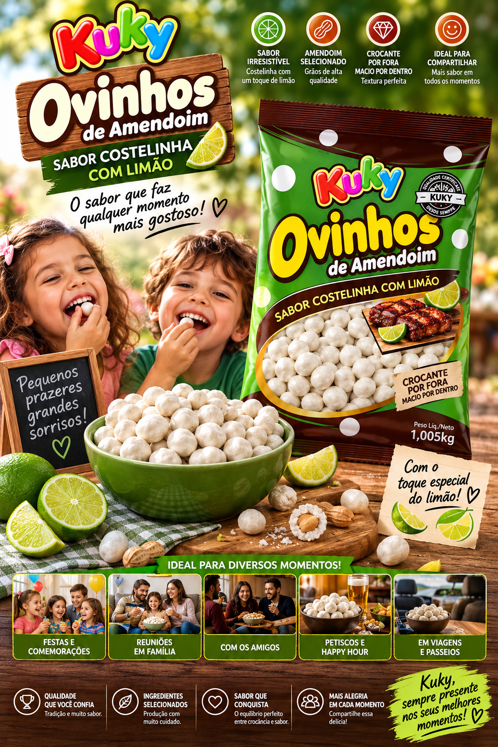 Ovinhos de Amendoim Costelinha com Limão Kuky -pacote 1 Kg