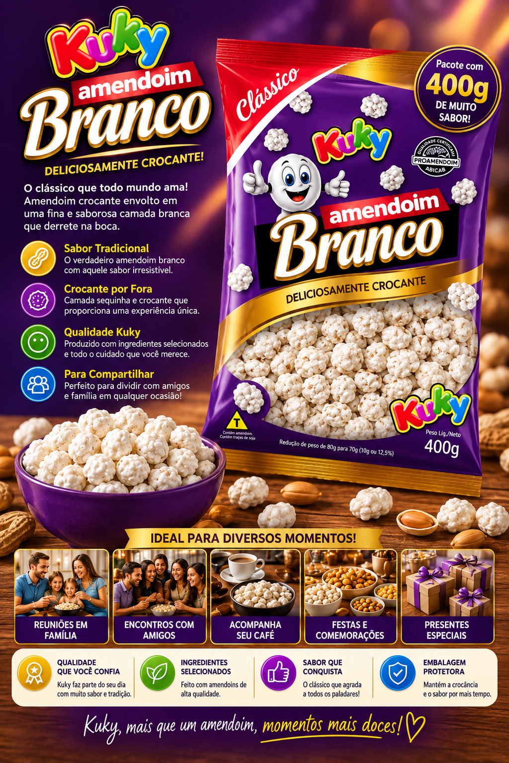 Amendoim Branco Kuky - Pacote com 400 gramas