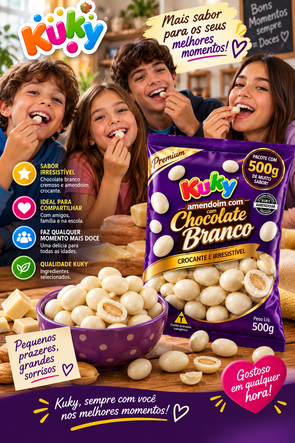 Amendoim com Chocolate Branco Pacote com 500 Gramas