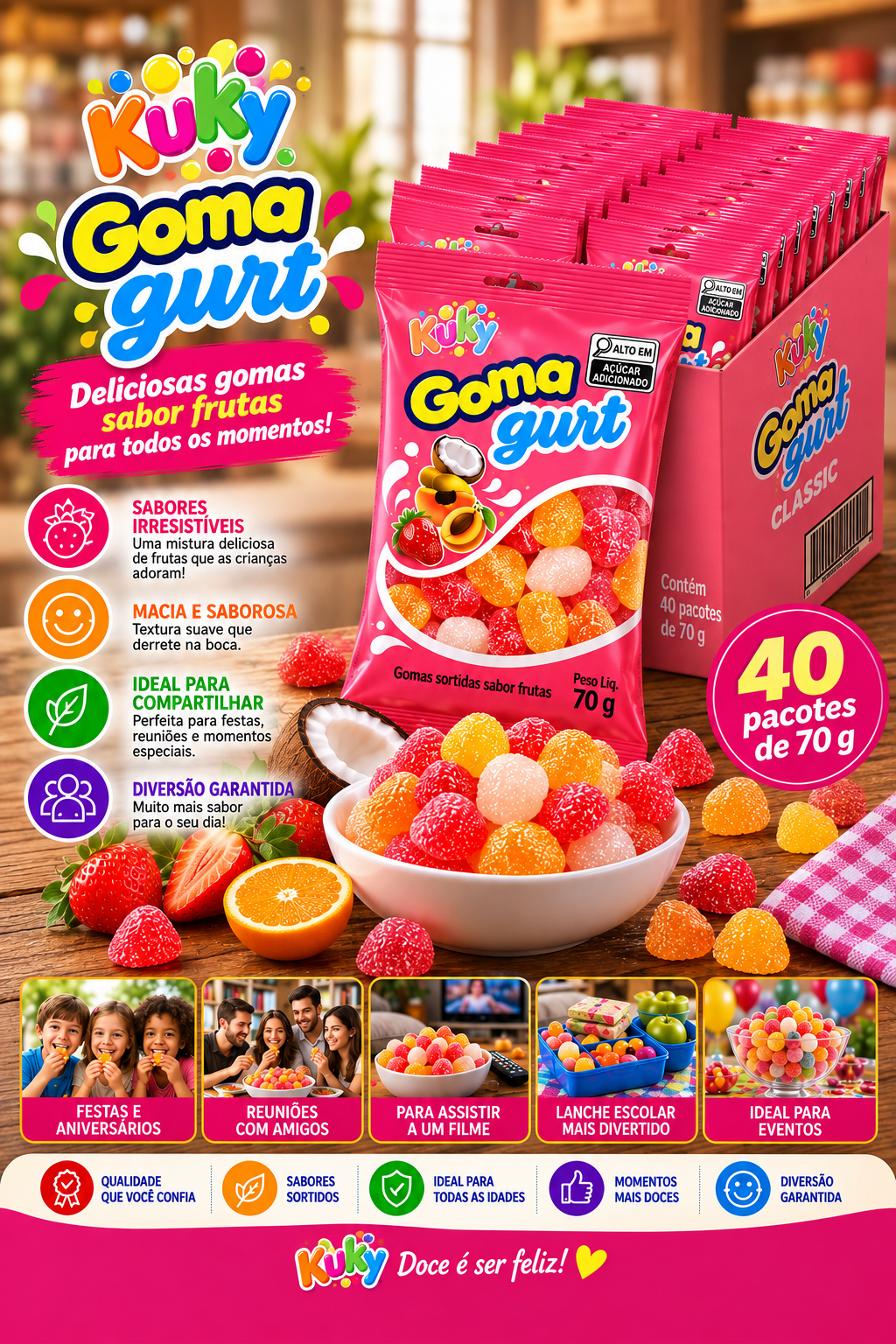 Goma Gurt Classic Kuky – Caixa com 40 Pacotes de 70g