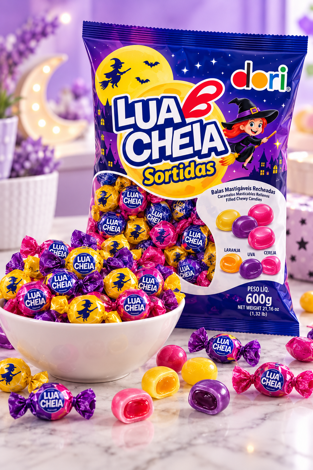 Bala Lua Cheia Sortidas Dori Pacote com 600g