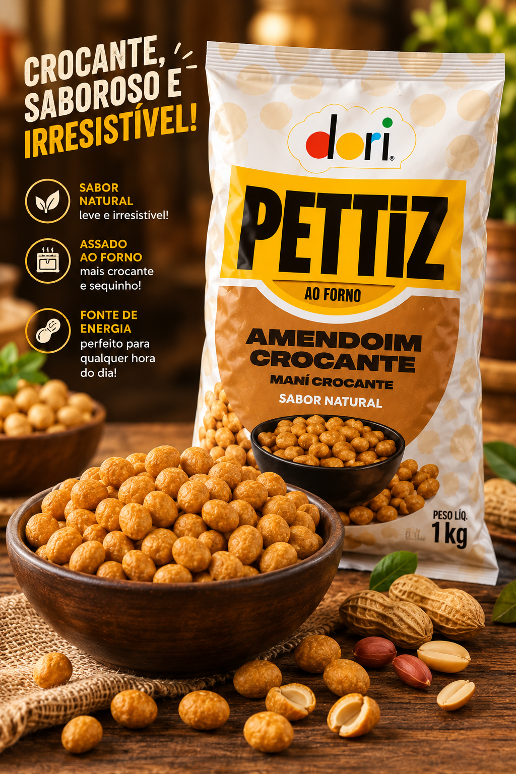 Amendoim Crocante Sabor Natural Pettiz Dori Pacote com 1 Kg