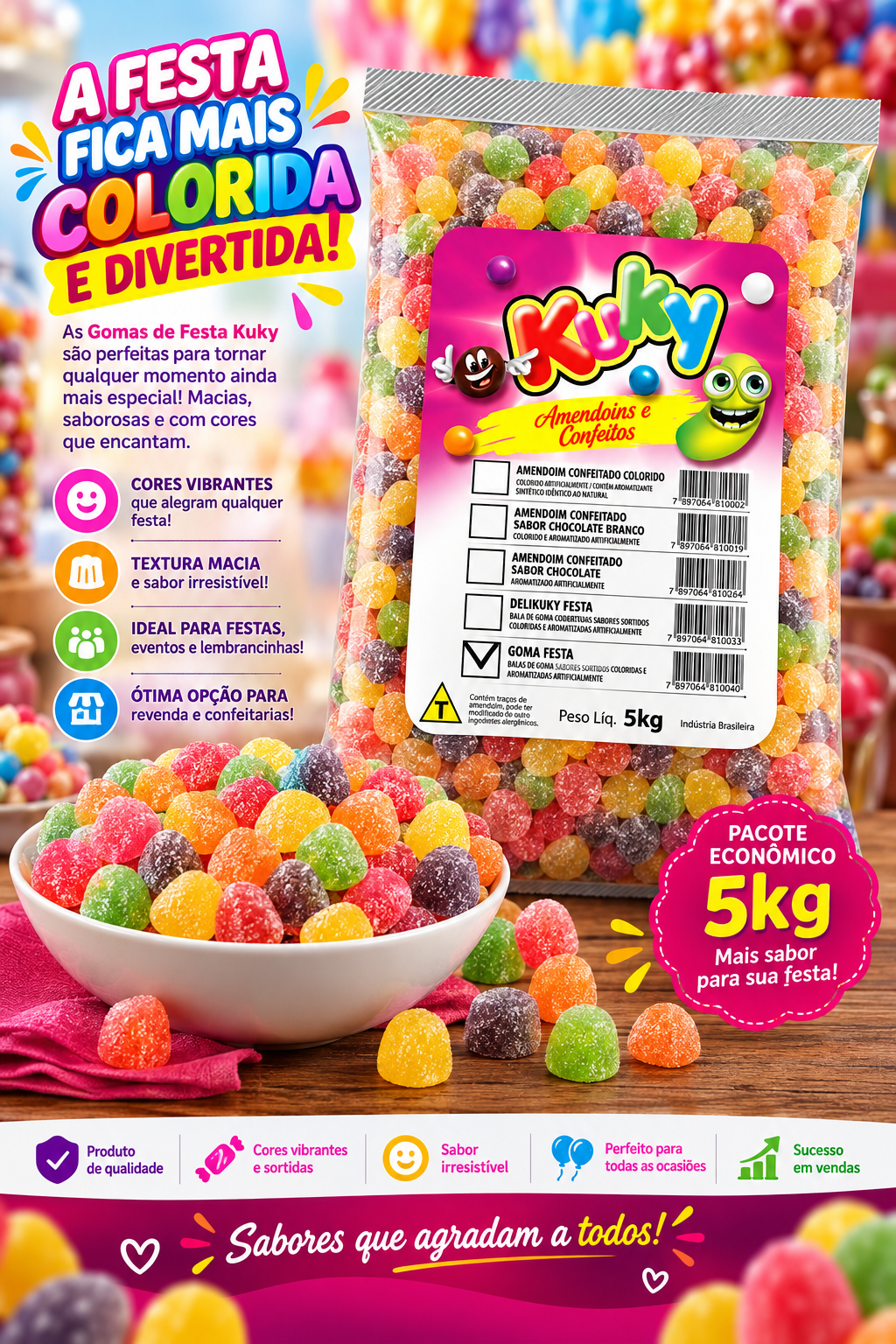 Gomas de Festa Kuky Sortidas Pacote 5kg