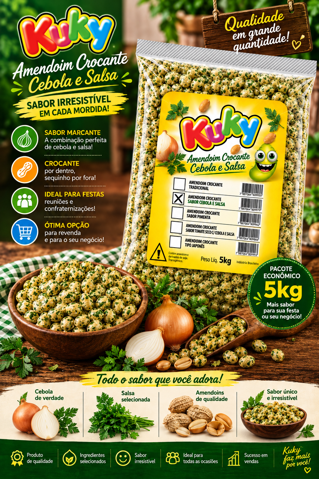 Amendoim Crocante Cebola e Salsa Kuky Pacote 5Kg