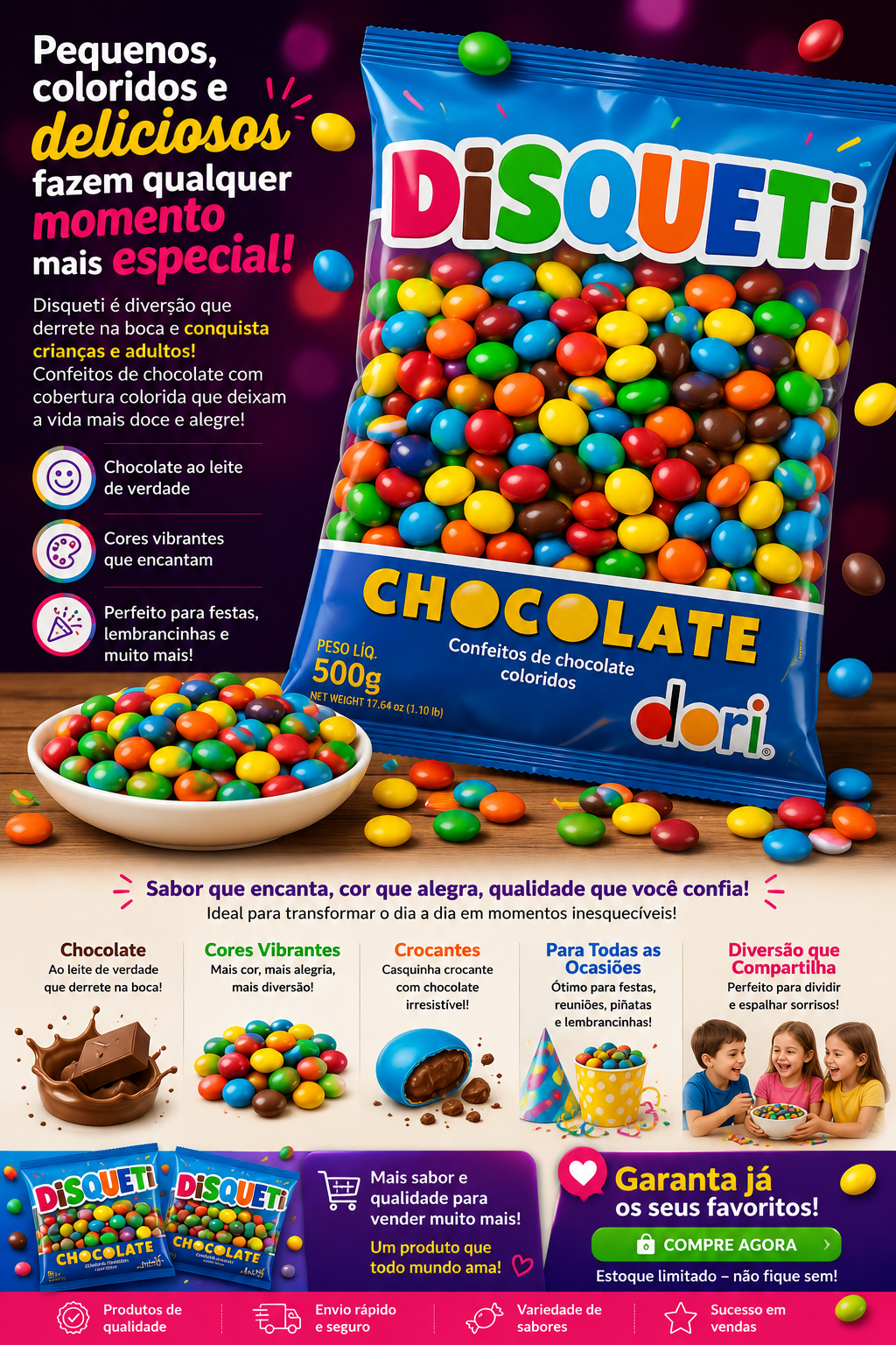 Disquete Dori Chocolate Pacote com 500g