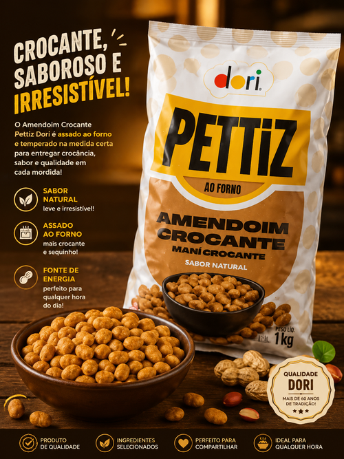 Amendoim Crocante Sabor Natural Pettiz Dori Pacote com 1 Kg