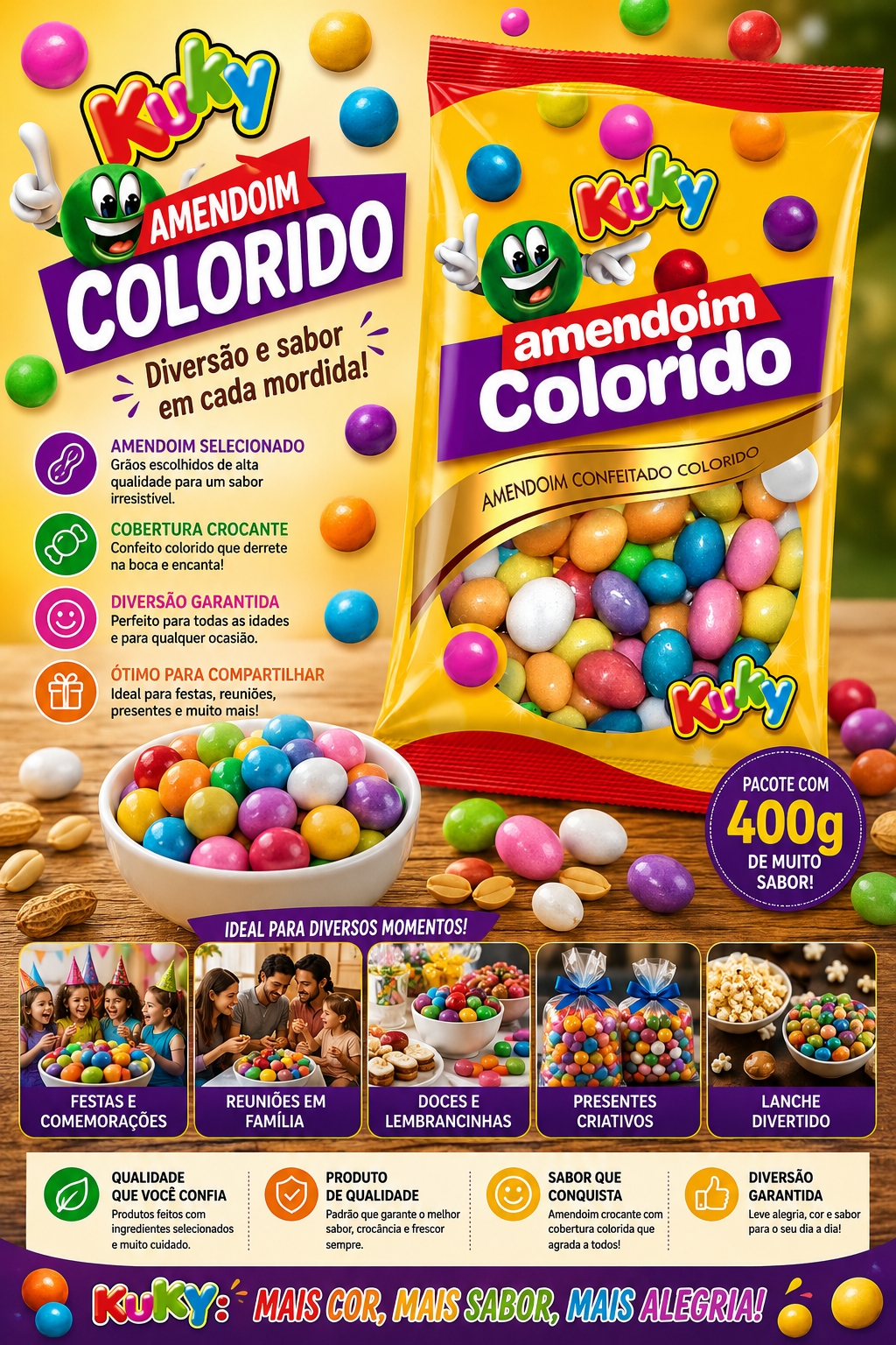 Amendoim Colorido Kuky - Pacote com 400 gramas